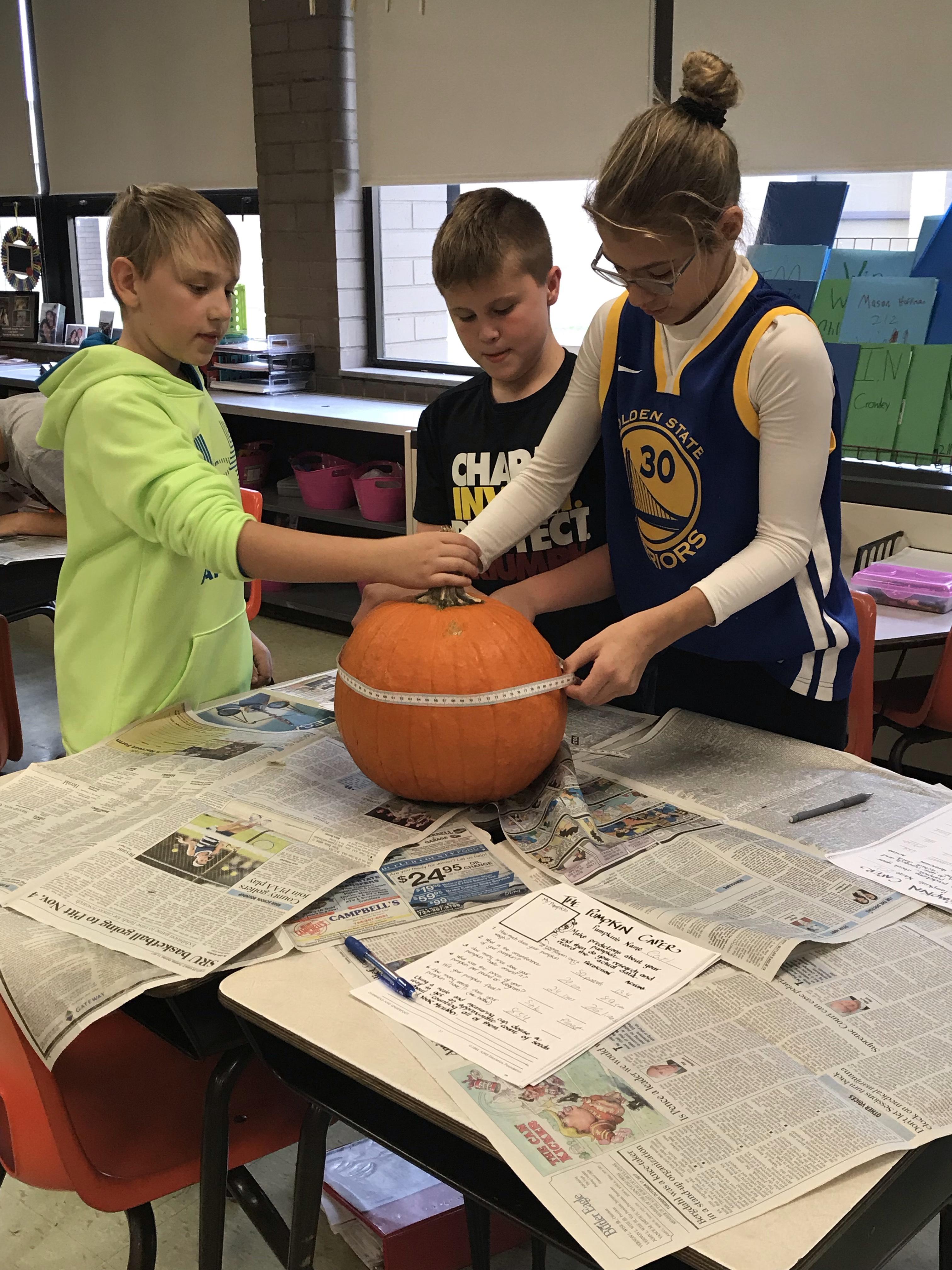 picture of kids doing pumpkin math